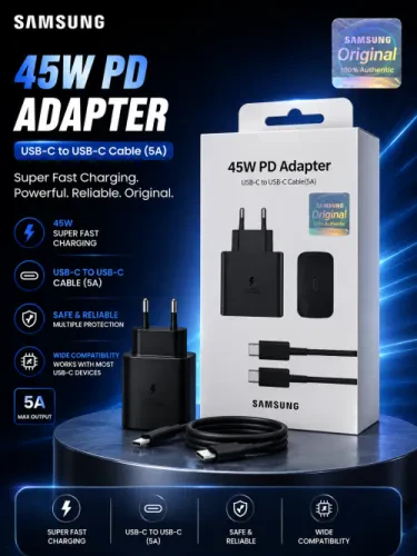 شاحن سامسونج 45 واط PD مع كابل USB-C إلى USB-C (5A)