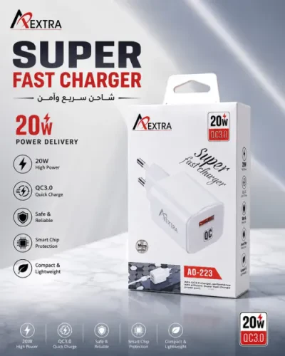 شاحن AExtra Super Fast Charger 20W QC3.0 – موديل AO-223 V8
