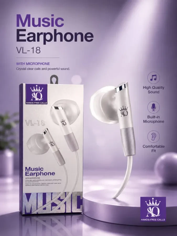 سماعة VL-18 Music Earphone – صوت نقي ومكالمات واضحة