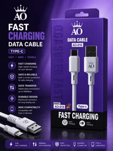⚡ كابل AO Fast Charging USB إلى Type-C – موديل AO-016