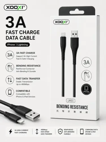 🍎 كابل XOOXI USB إلى Lightning – شحن سريع 3A (موديل LW01)