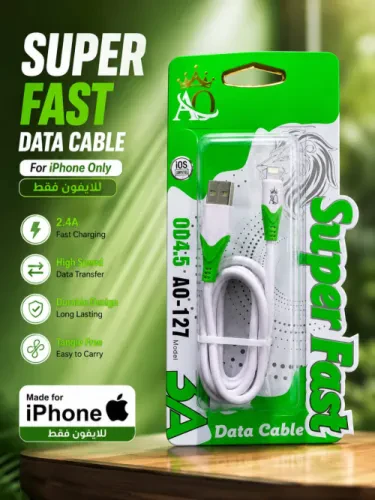 كابل شحن ونقل بيانات AO-127 TC  Super Fast Type-C – شحن سريع 2.4A