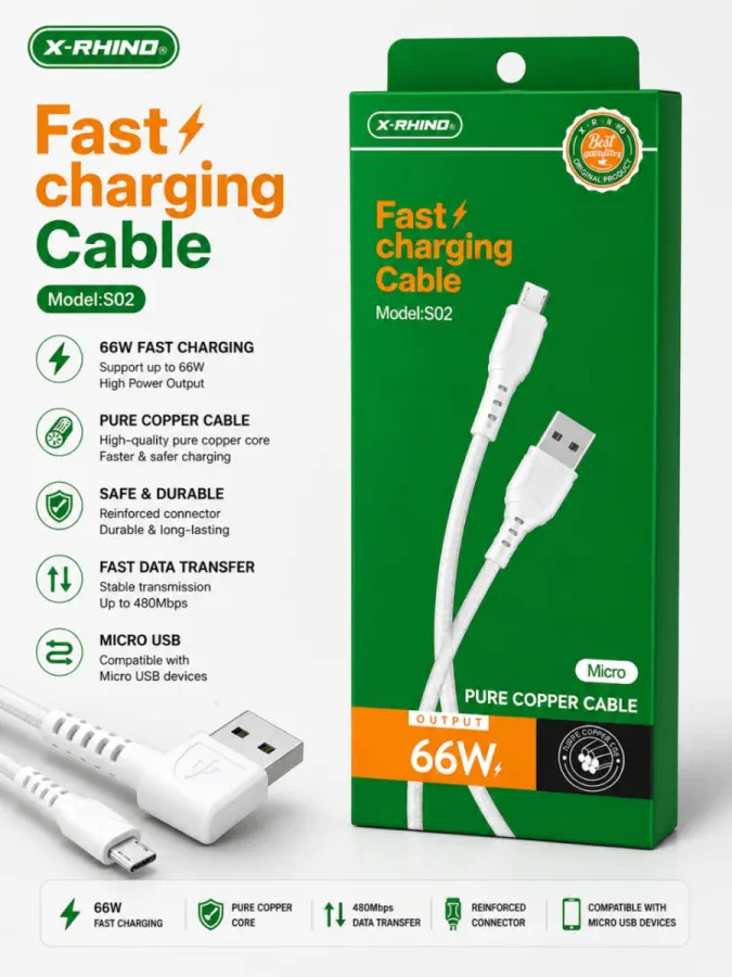 كابل X-RHINO Micro USB للشحن السريع 66 واط – موديل S02