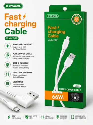 كابل X-RHINO Micro USB للشحن السريع 66 واط – موديل S02