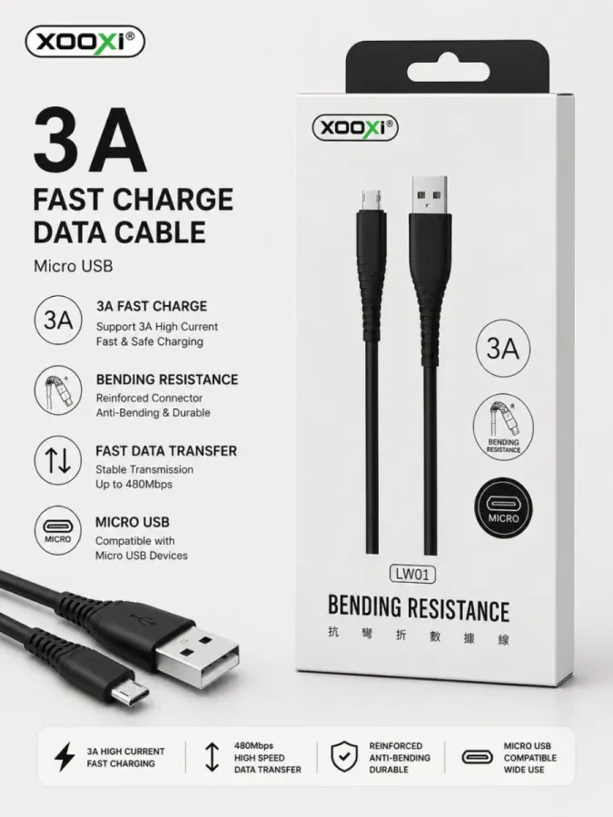 كابل شحن سريع XOOXI Micro USB – 3A | أداء موثوق وجودة عالية