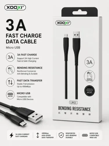 كابل شحن سريع XOOXI Micro USB – 3A | أداء موثوق وجودة عالية