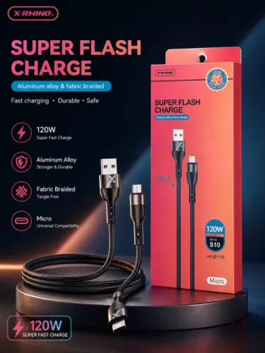 ⚡ كيبل شحن سريع Micro USB X-RHINO S10 – قدرة تصل إلى 120W