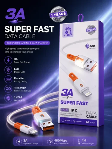 كابل AO 120 Super Fast 3A USB إلى Lightning – شحن سريع لأجهزة الآيفون