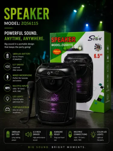 سماعة حفلات محمولة Sing-e ZQS6115 مقاس 6.5 بوصة مع ميكروفون