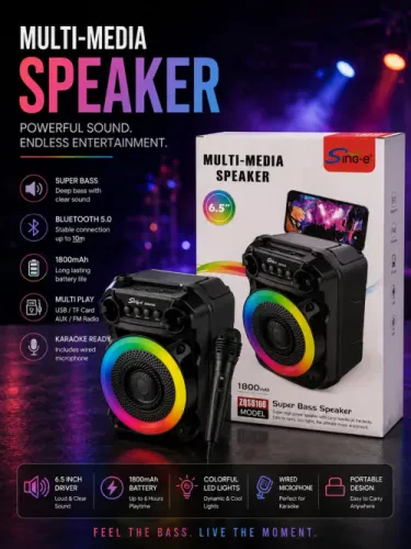 سماعة حفلات Sing-e ZQS6166 مقاس 6.5 بوصة مع ميكروفون وإضاءة LED
