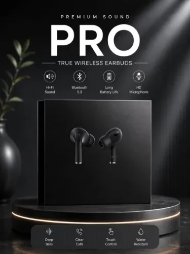 🎧 PRO True Wireless Earbuds – صوت احترافي بتصميم أنيق