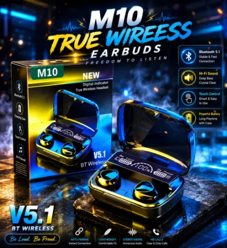 🎧 M10 True Wireless Earbuds – أداء قوي وصوت استثنائي