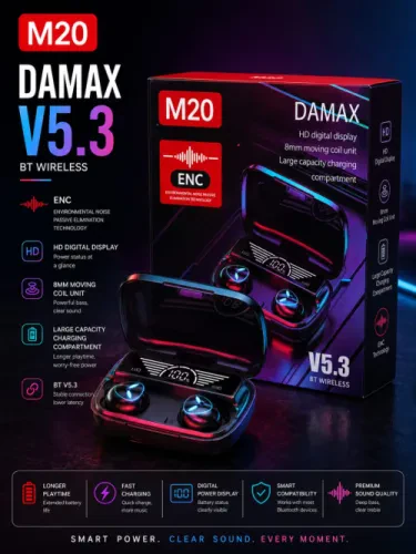 سماعة DAMAX M20 – Bluetooth 5.3 | صوت نقي وأداء قوي 🎧⚡