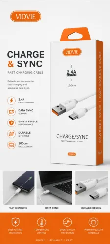 كابل شحن VIDVIE CB442V USB-A إلى Micro USB – شحن سريع 2.4A بطول 100 سم