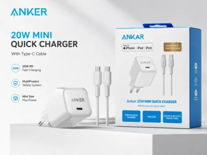 ⚡ شاحن ANKAR Mini 20W مع كابل USB-C – شحن سريع وأداء موثوق