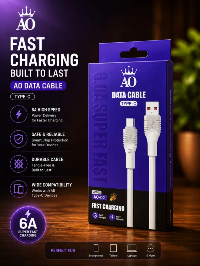 AO Fast Charging &amp;amp; Data Cable (Model AO-02) - 6A Type-C.